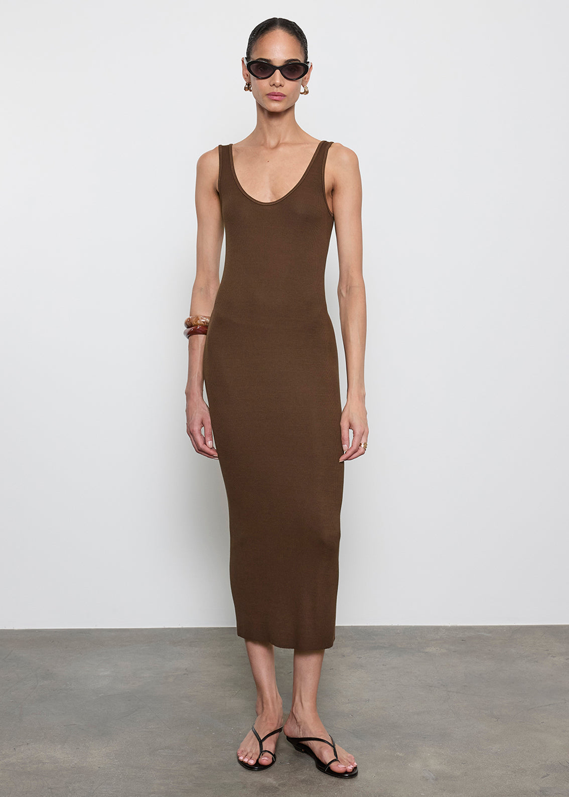 ribbed dress brown Silk Rib Midi Dress