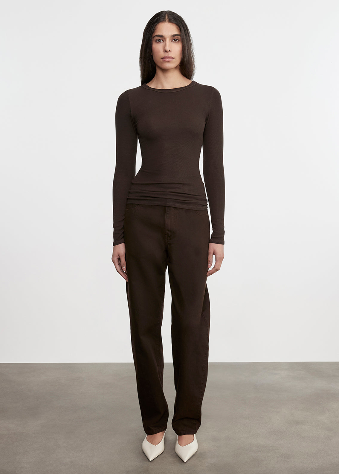 Silk Rib L/S Crew | Coffee Bean
