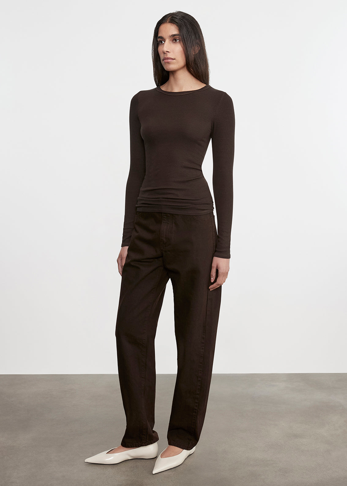 Silk Rib L/S Crew | Coffee Bean
