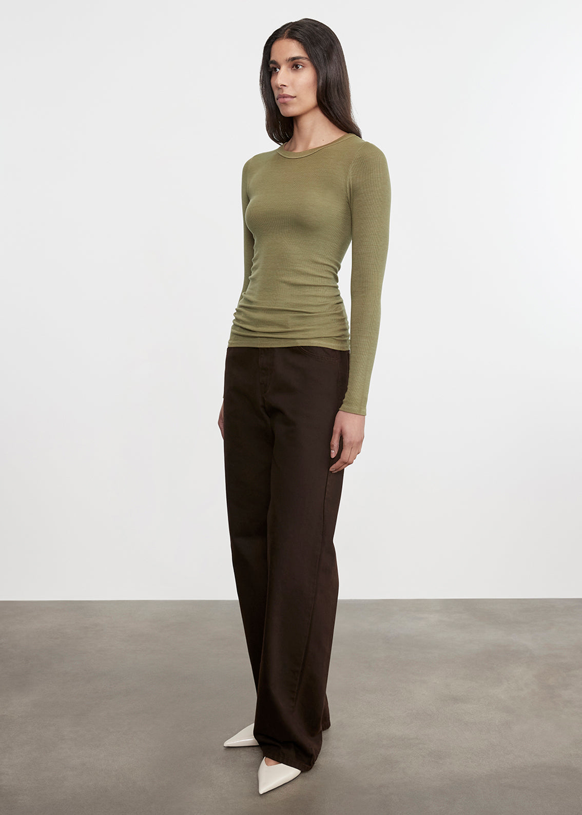 Silk Rib L/S Crew | Olive Stone
