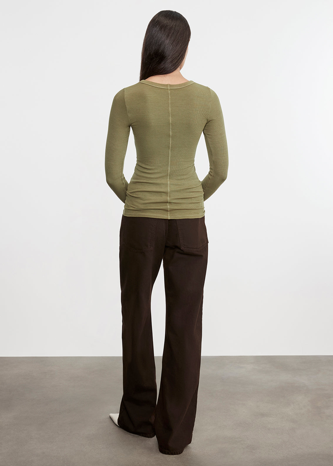 Silk Rib L/S Crew | Olive Stone