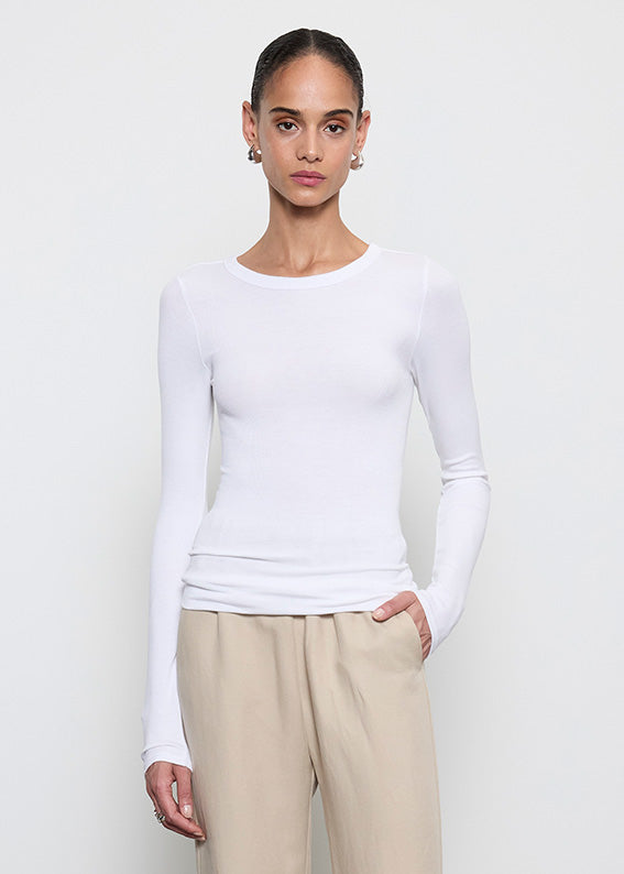 Silk Rib L/S Crew | White – Enza Costa