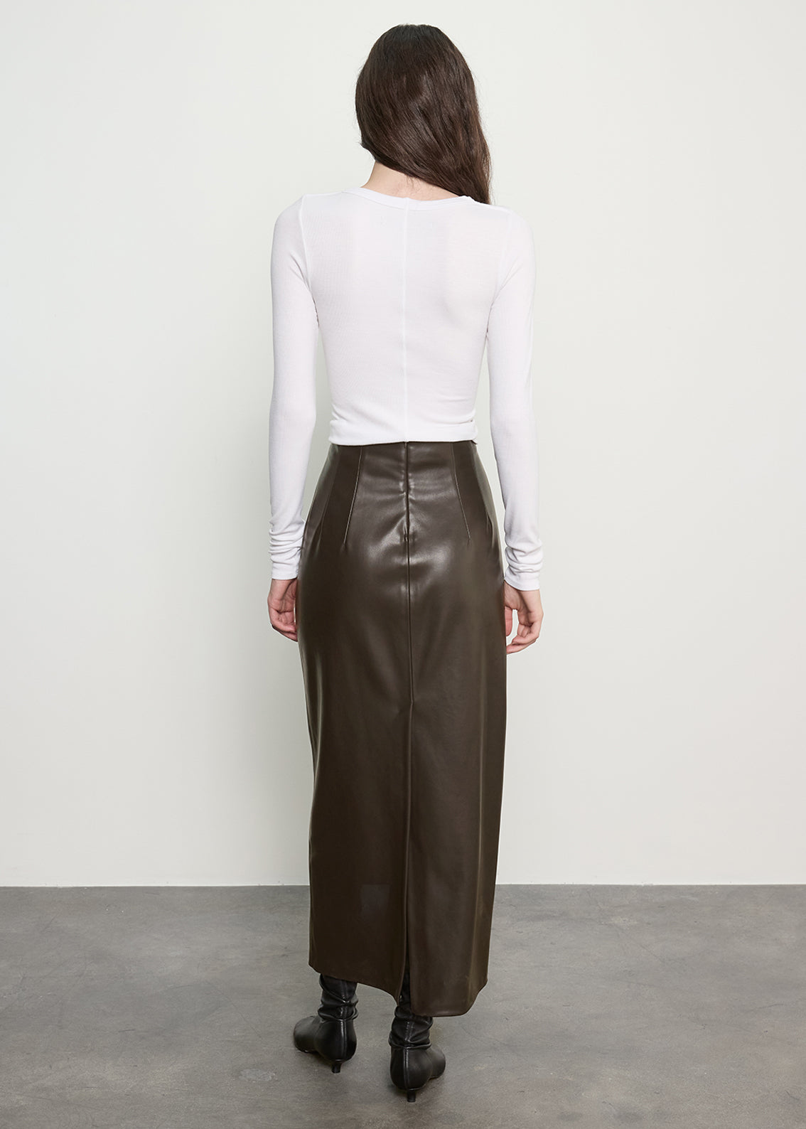 Leather Hi-Waist Curve Skirt | Coffee