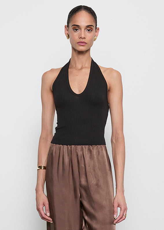 Fluid Silk Rib U Halter | Black – Enza Costa