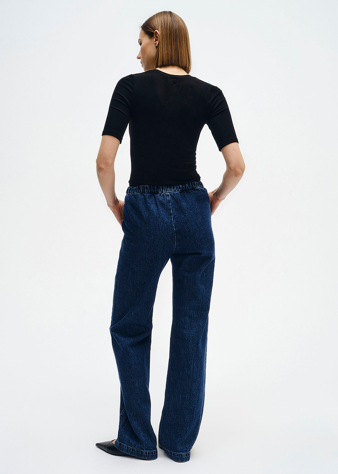 Silk Rib Fitted Half Sleeve Crew | Black