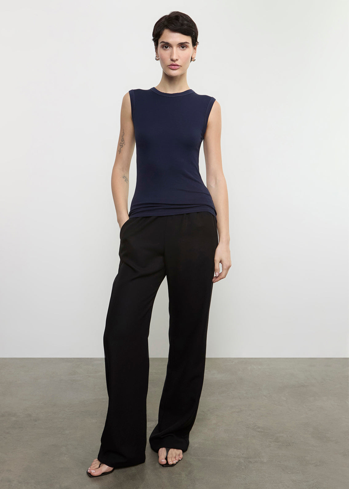 Silk Rib Sleeveless Tank | Indigo