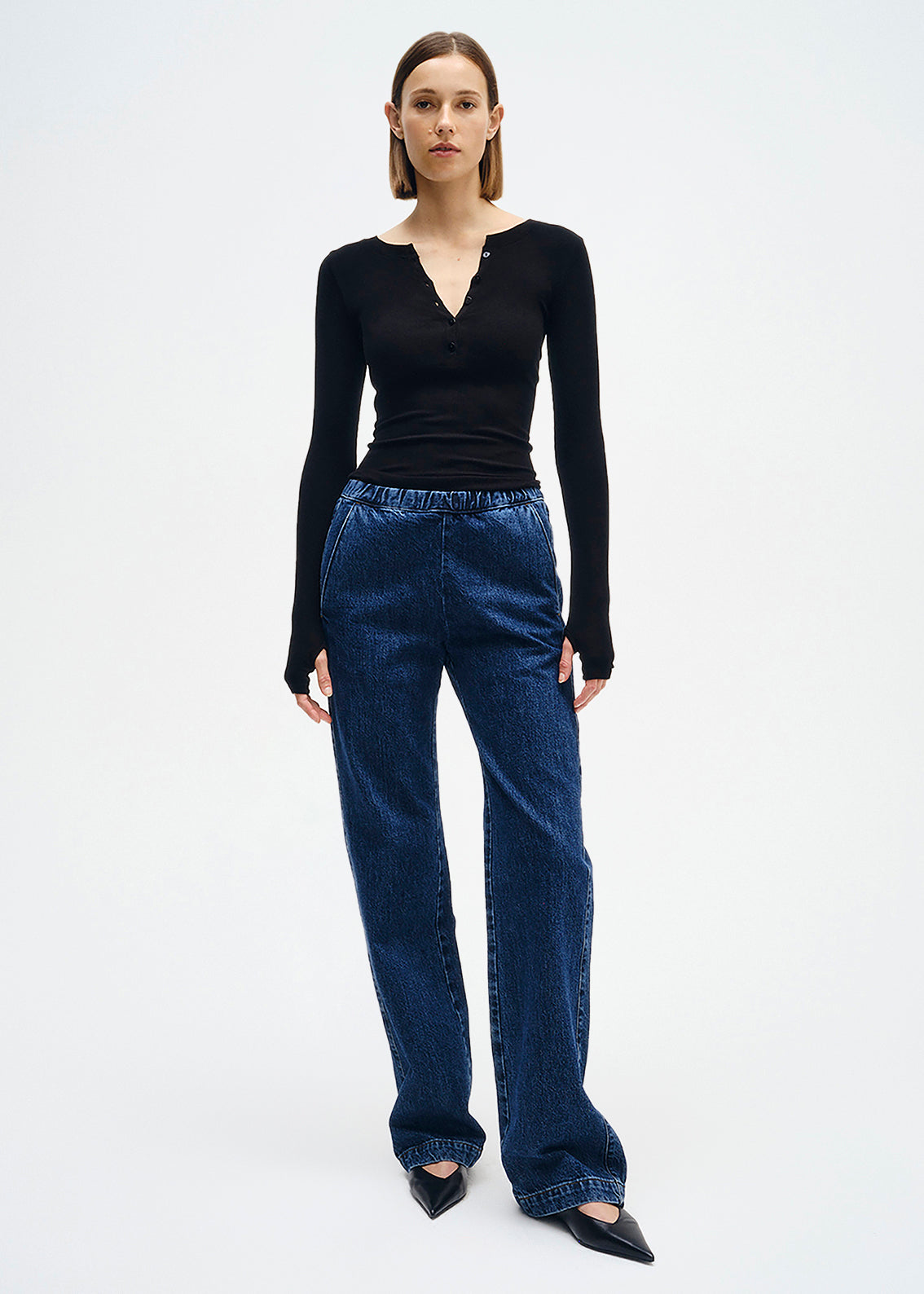 Silk Rib L/S Baseball Henley | Black