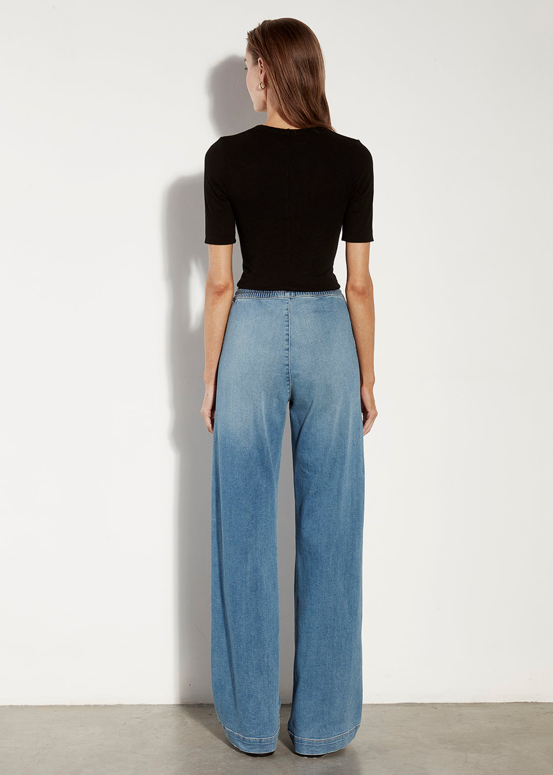 Stretch Silk Rib Half Sleeve U | Black