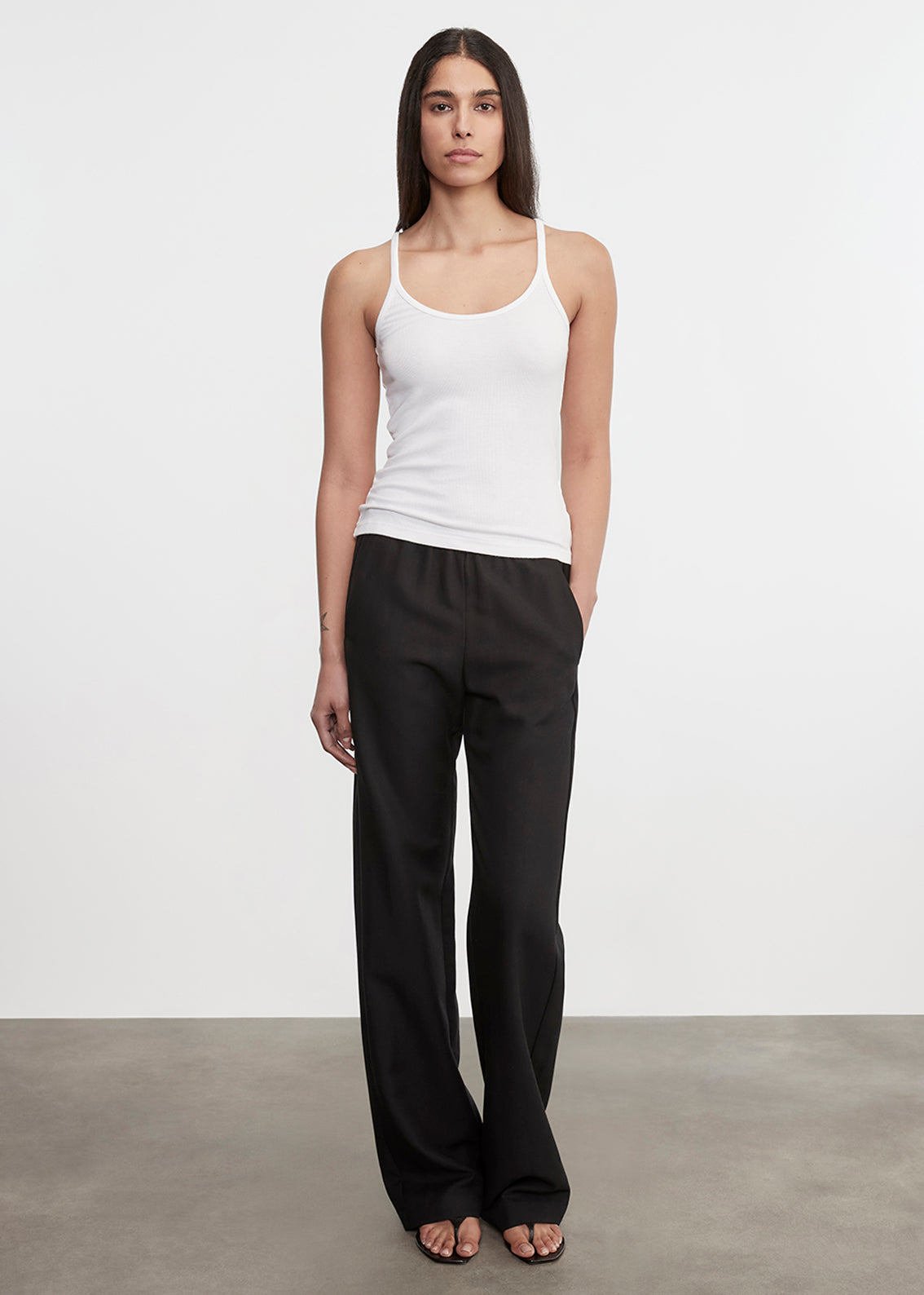 Silk Rib U Tank | White