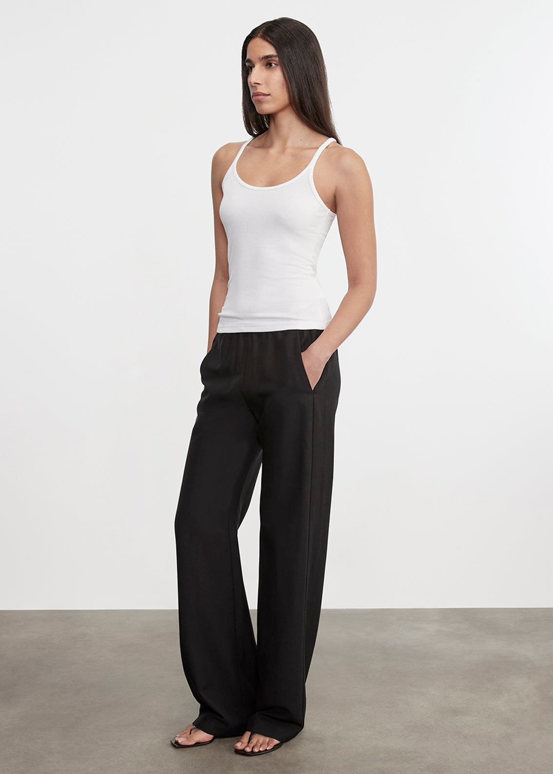 Silk Rib U Tank | White