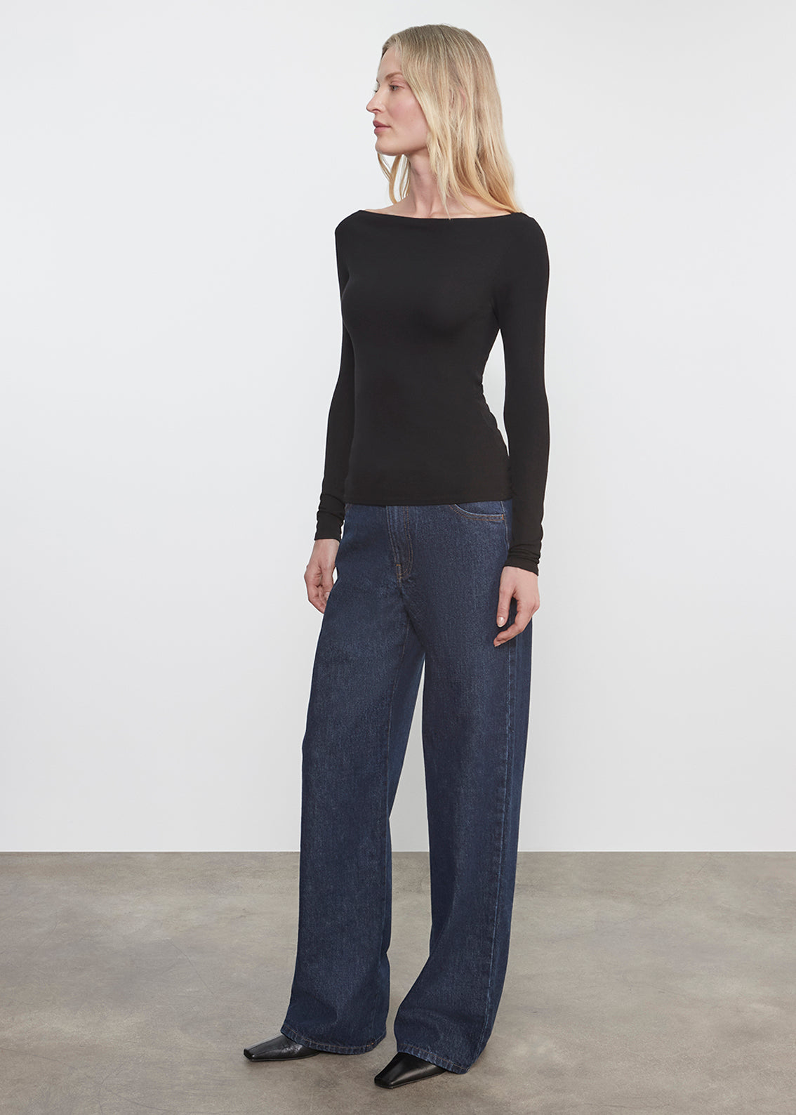Silk Rib Boatneck Top | Black
