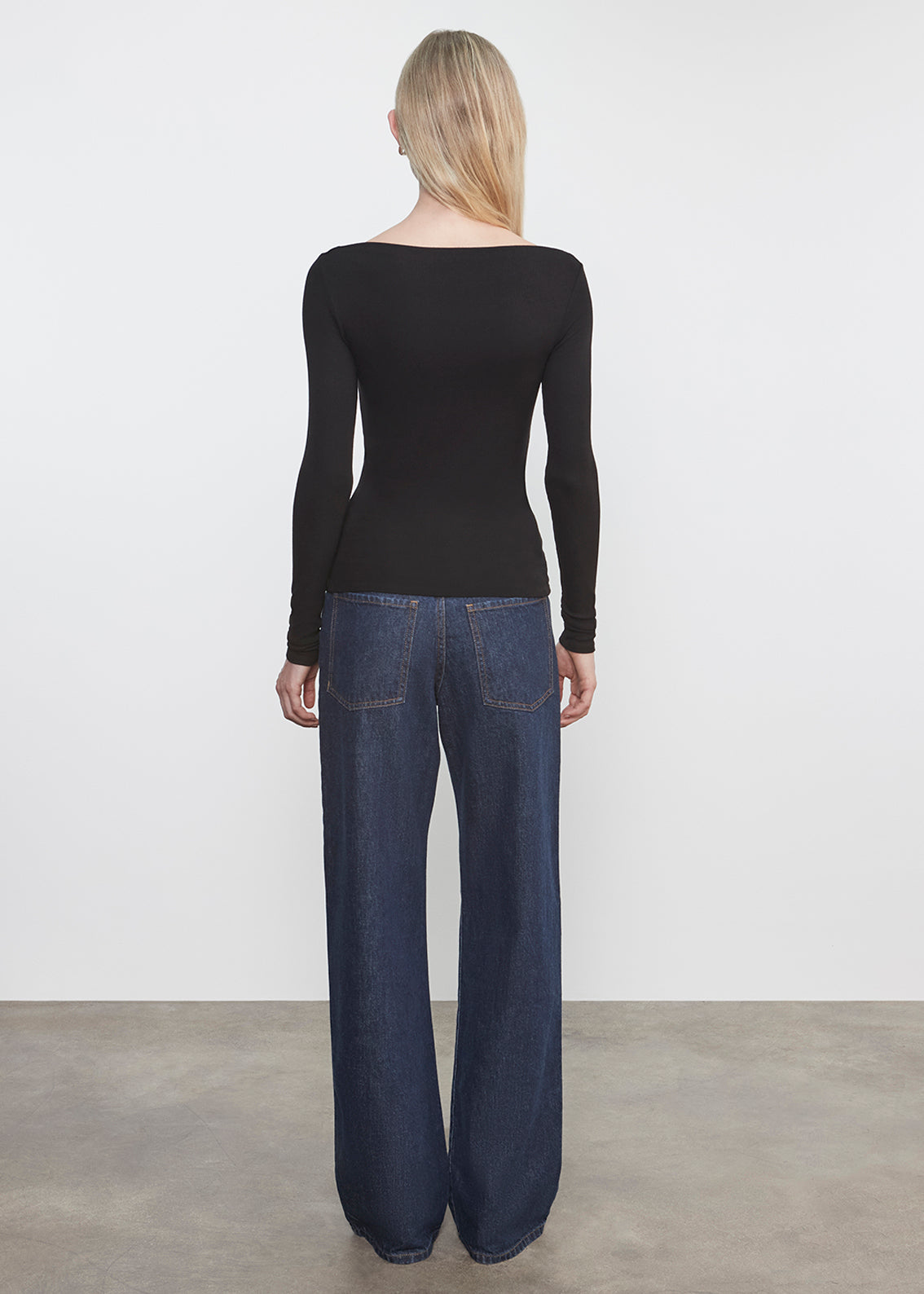 Silk Rib Boatneck Top | Black