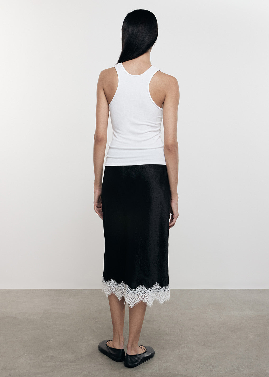 Hammered Satin Slip Skirt | Black