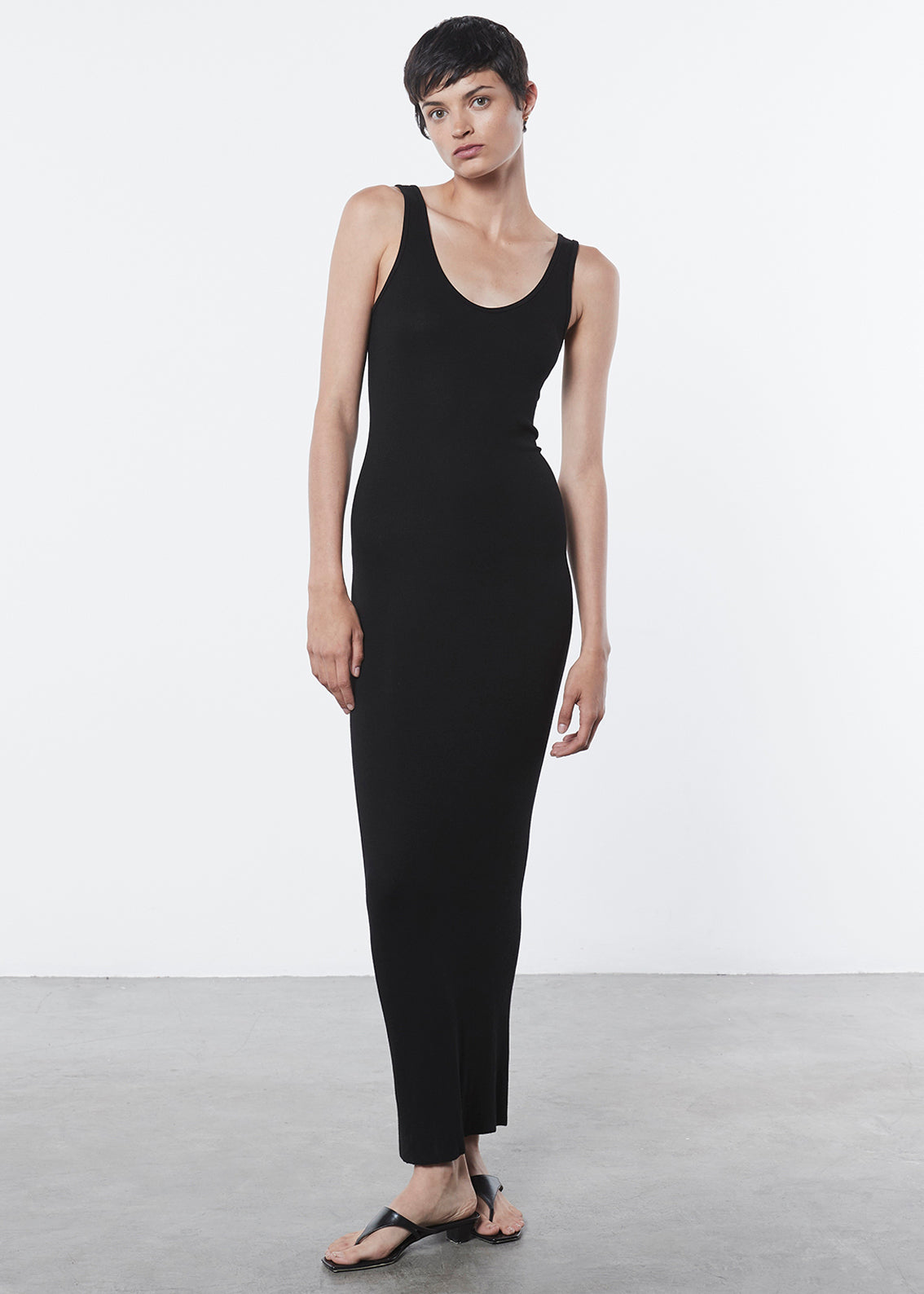 Silk Rib Maxi Dress | Black