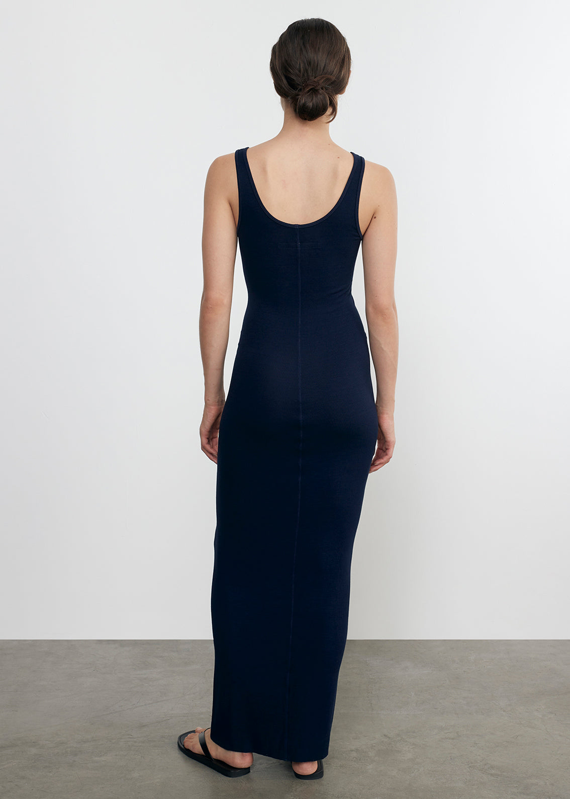 silk rib maxi tank dress in indigo