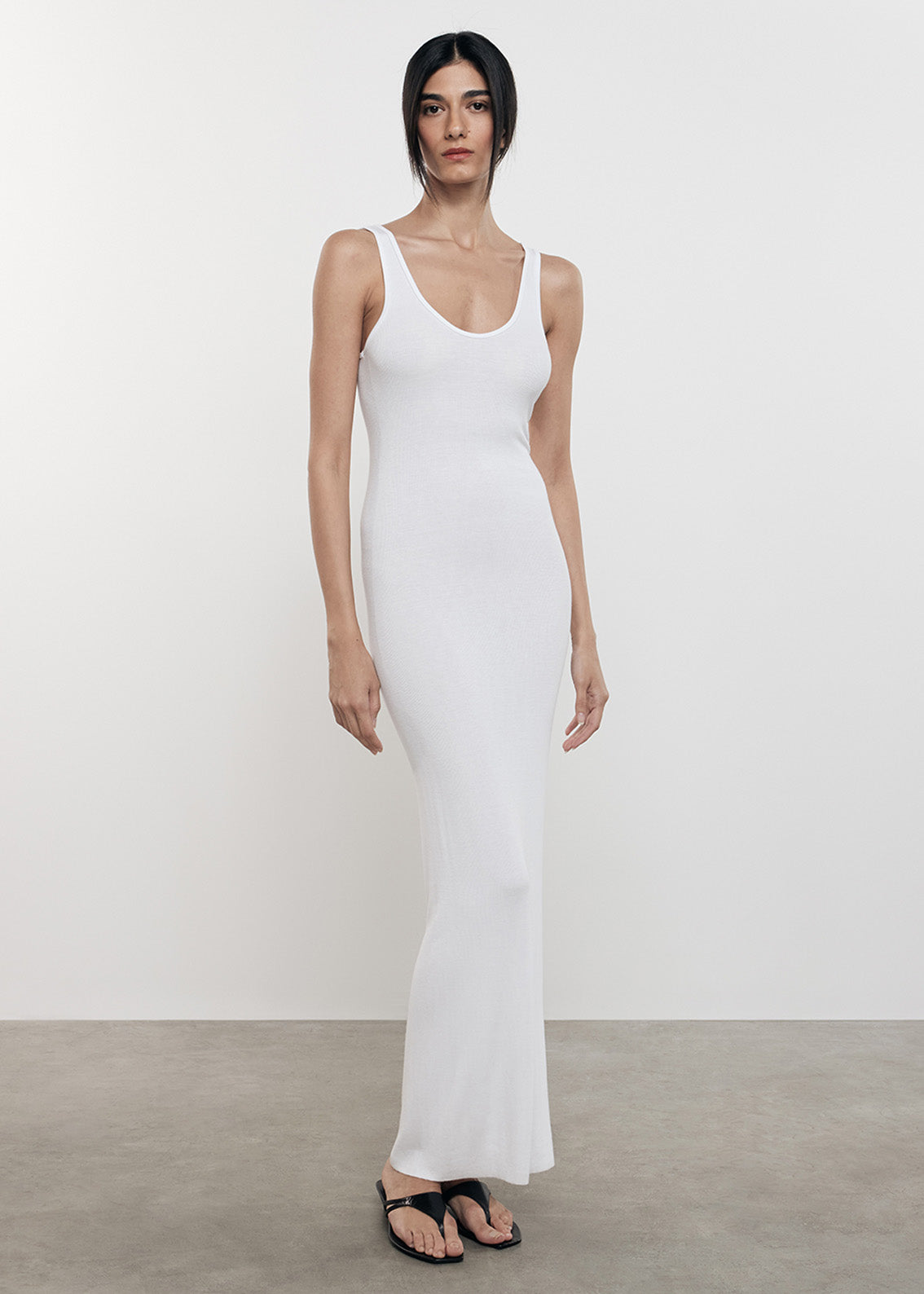 Silk Rib Maxi Dress | White