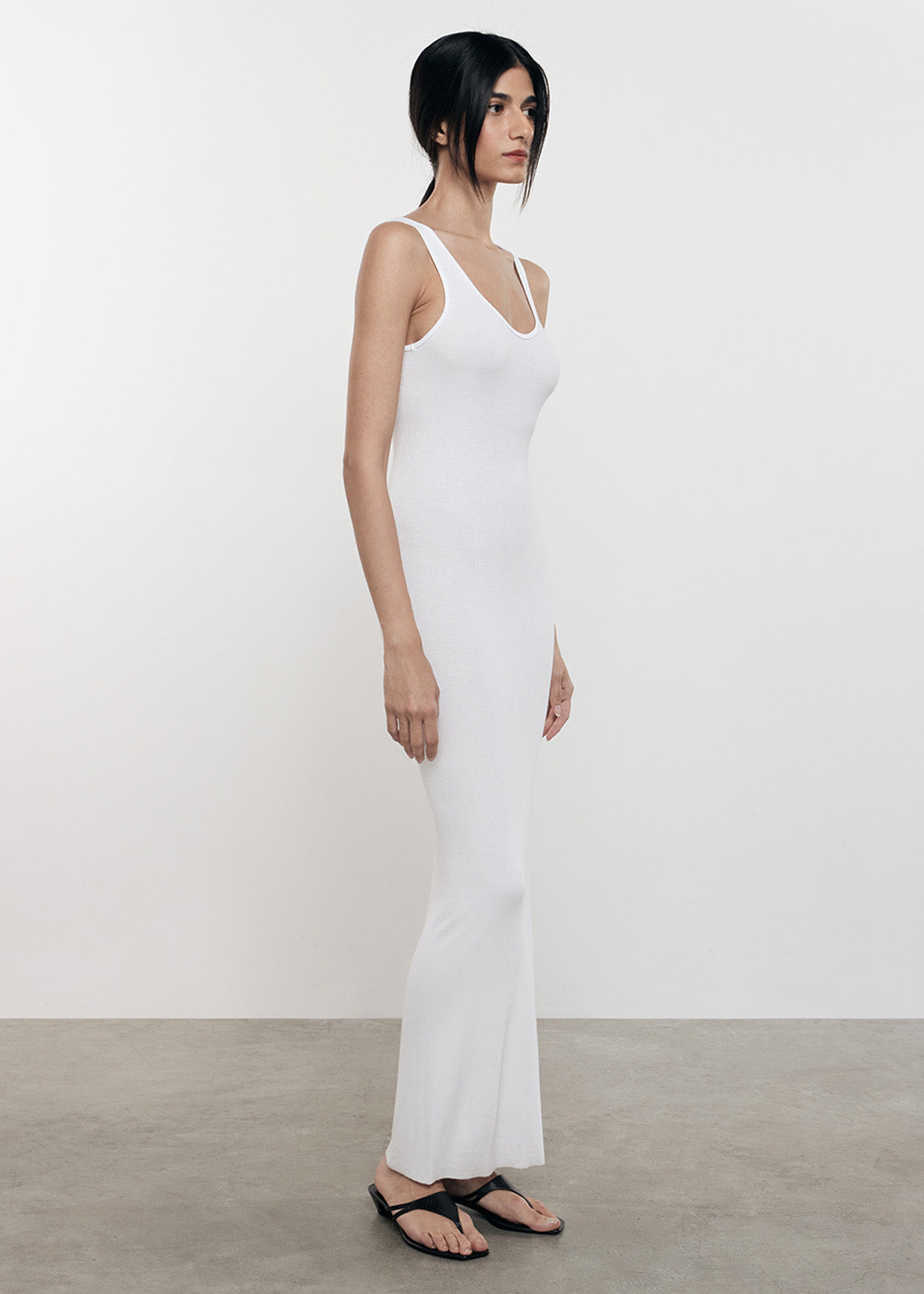 Silk Rib Maxi Dress | White