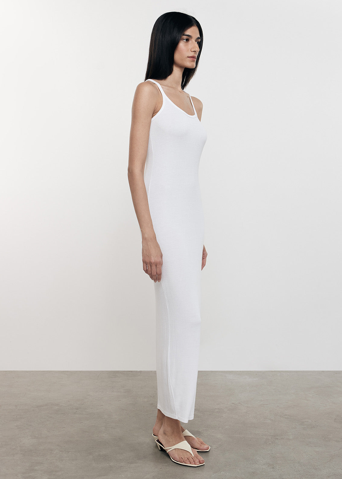 Silk Rib U Neck Maxi Dress | White