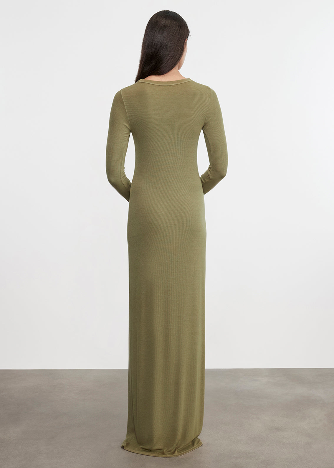 Silk Rib Crewneck Fluid Dress | Olive Stone