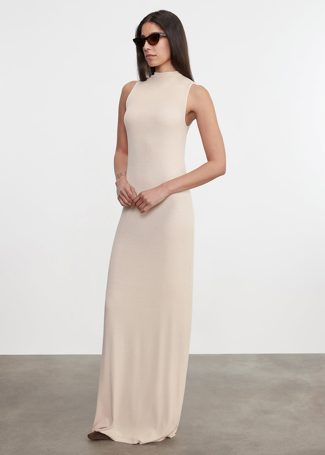 Silk Rib Mockneck Fluid Dress | Fawn