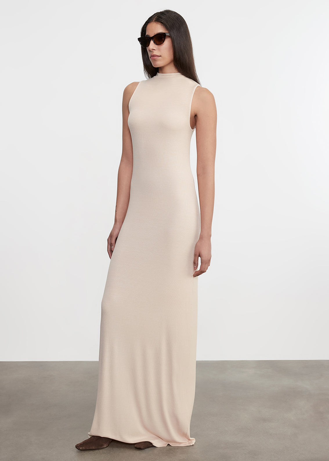 Silk Rib Mockneck Fluid Dress | Fawn