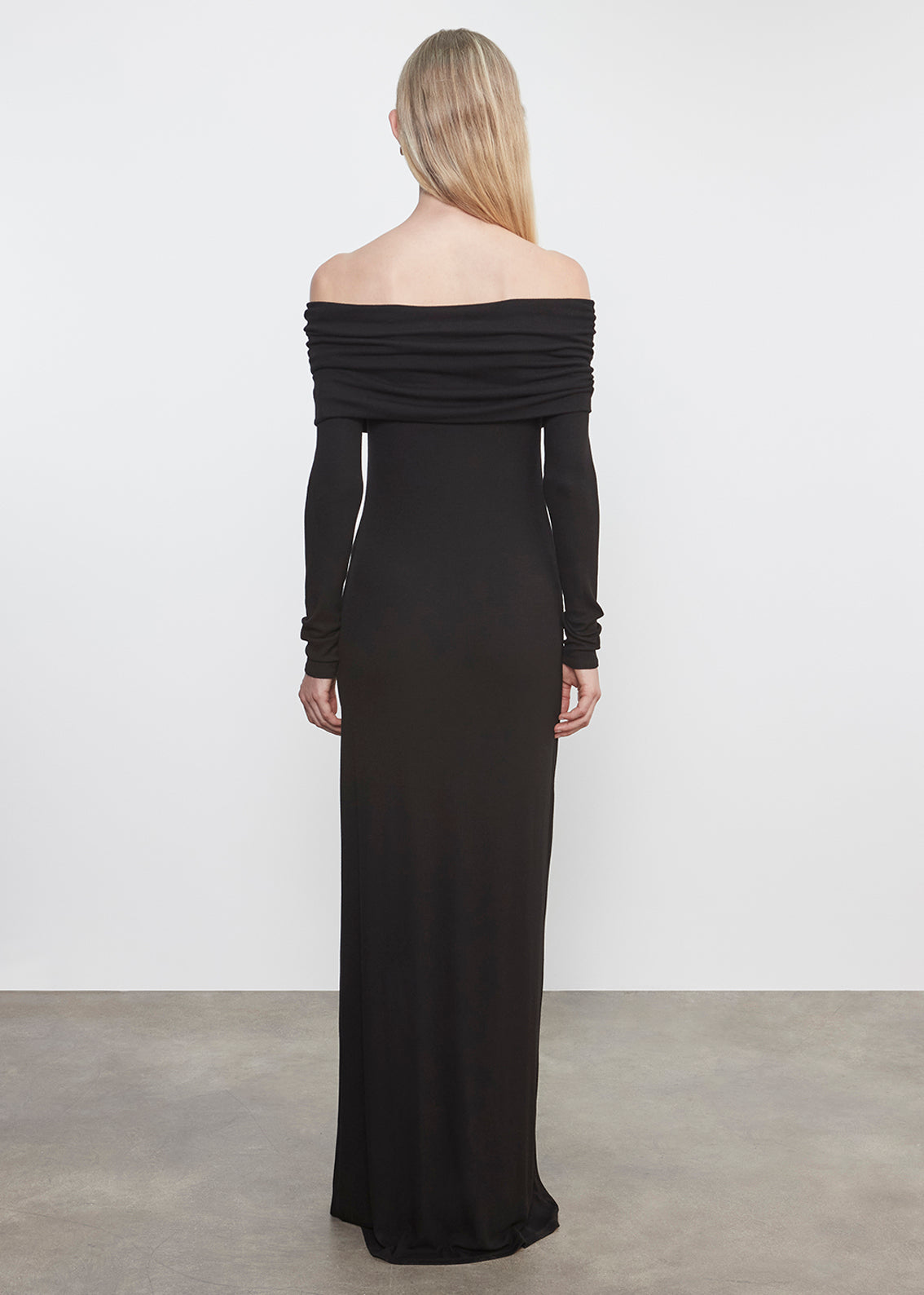 Silk Rib Off-Shoulder Fluid Dress | Black