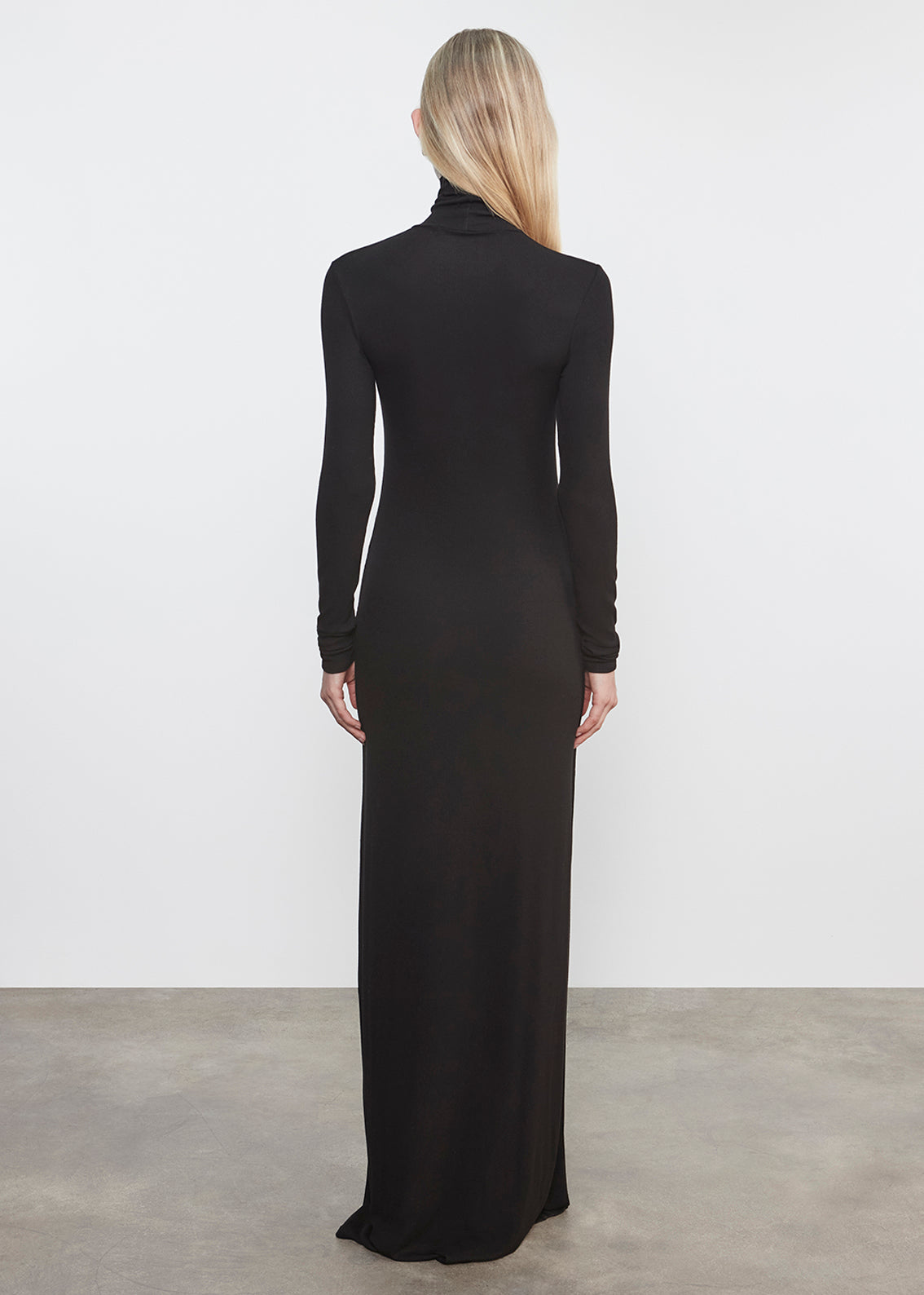 Silk Rib Fluid Turtleneck Dress | Black