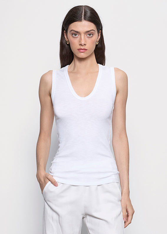 Textured Knit Sleeveless U | White – Enza Costa