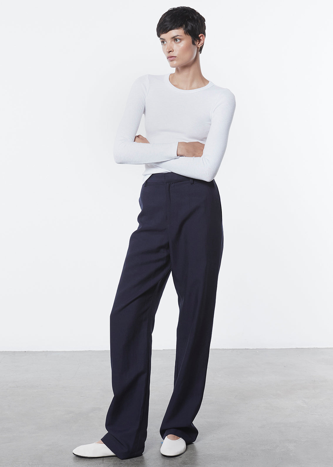 textured knit l/s crew | white