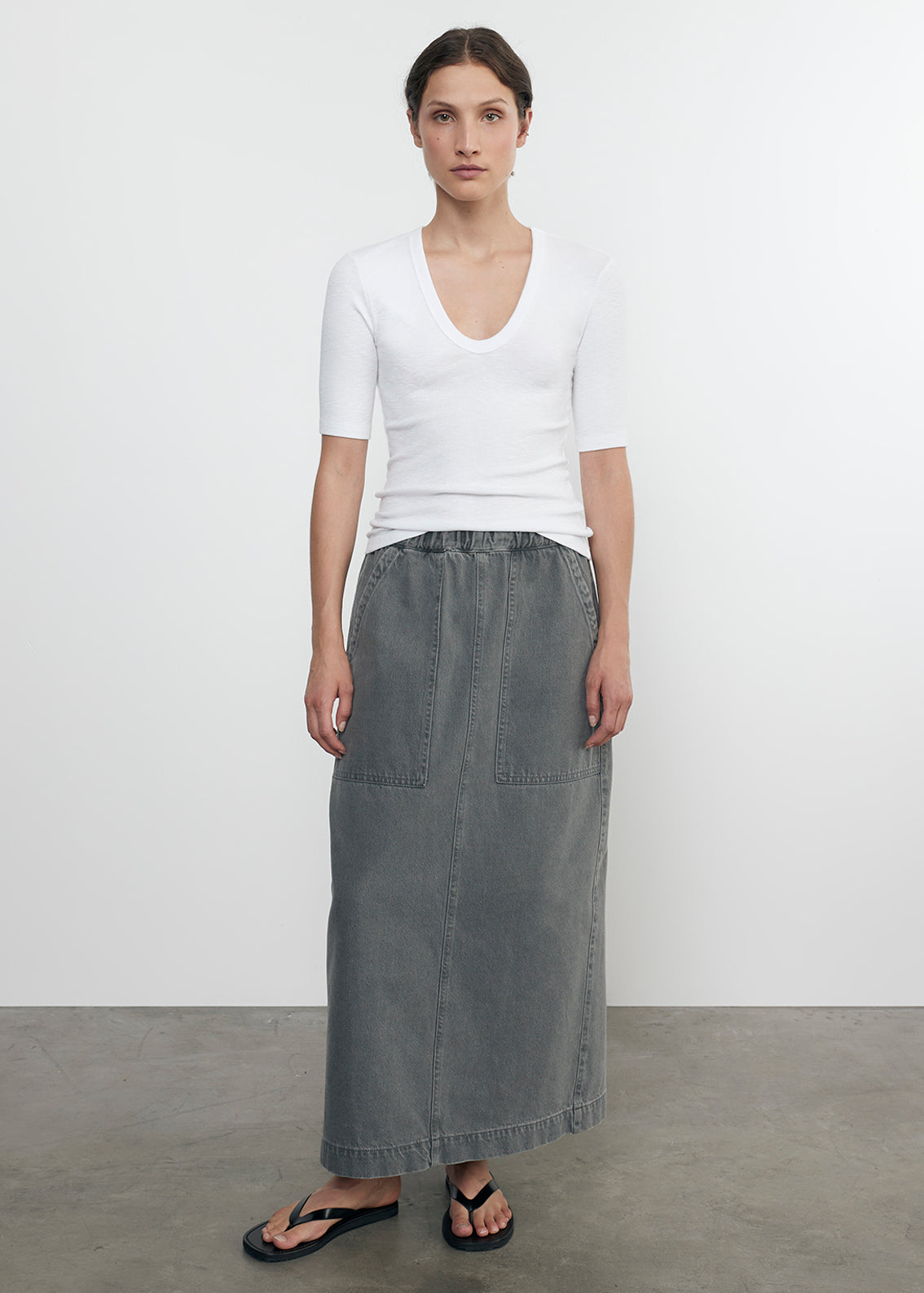 Textured Knit Half Sleeve U | White