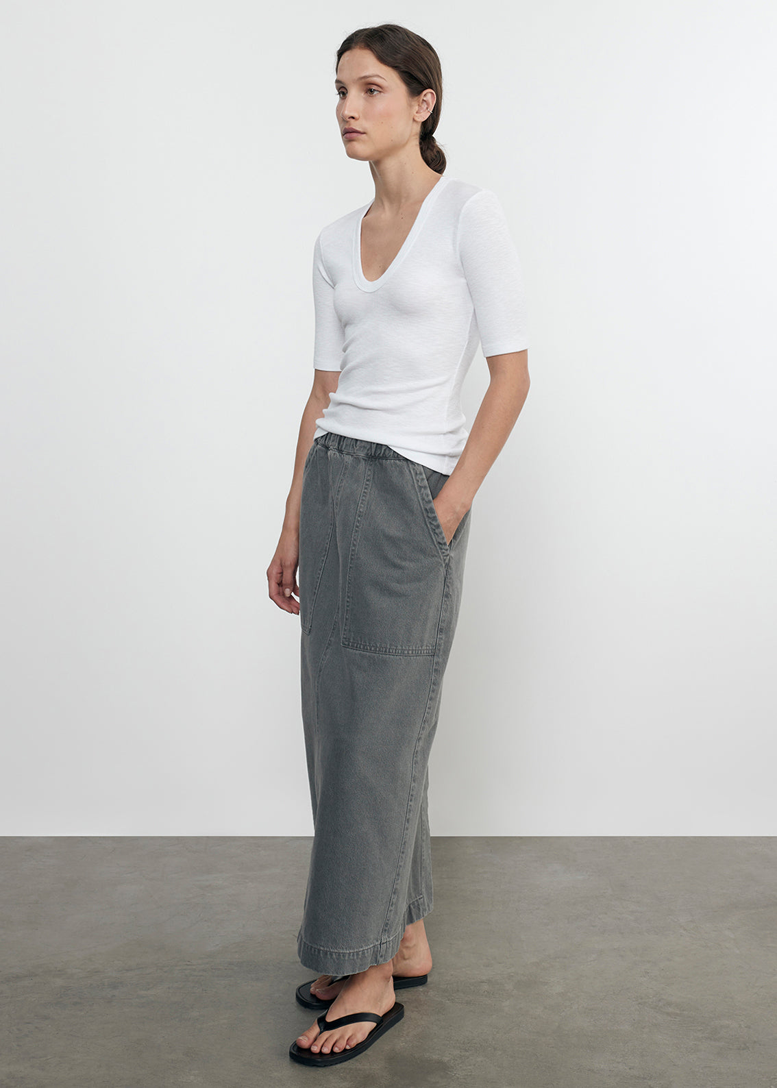 Textured Knit Half Sleeve U | White