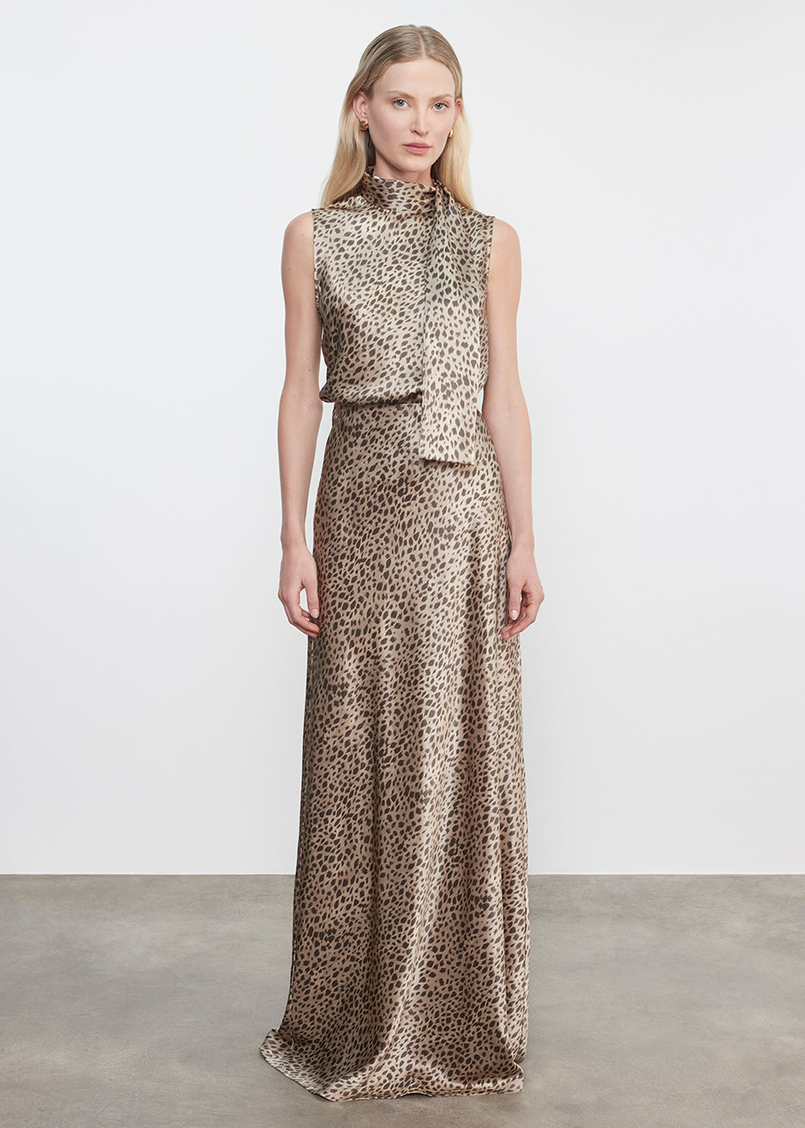 Silk Satin Sleeveless Scarf Top | Cheetah Print