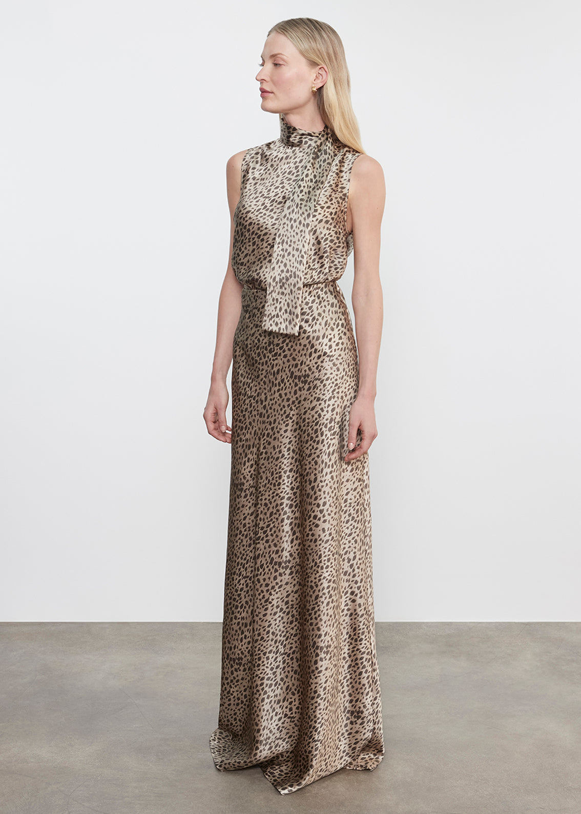 Silk Satin Sleeveless Scarf Top | Cheetah Print