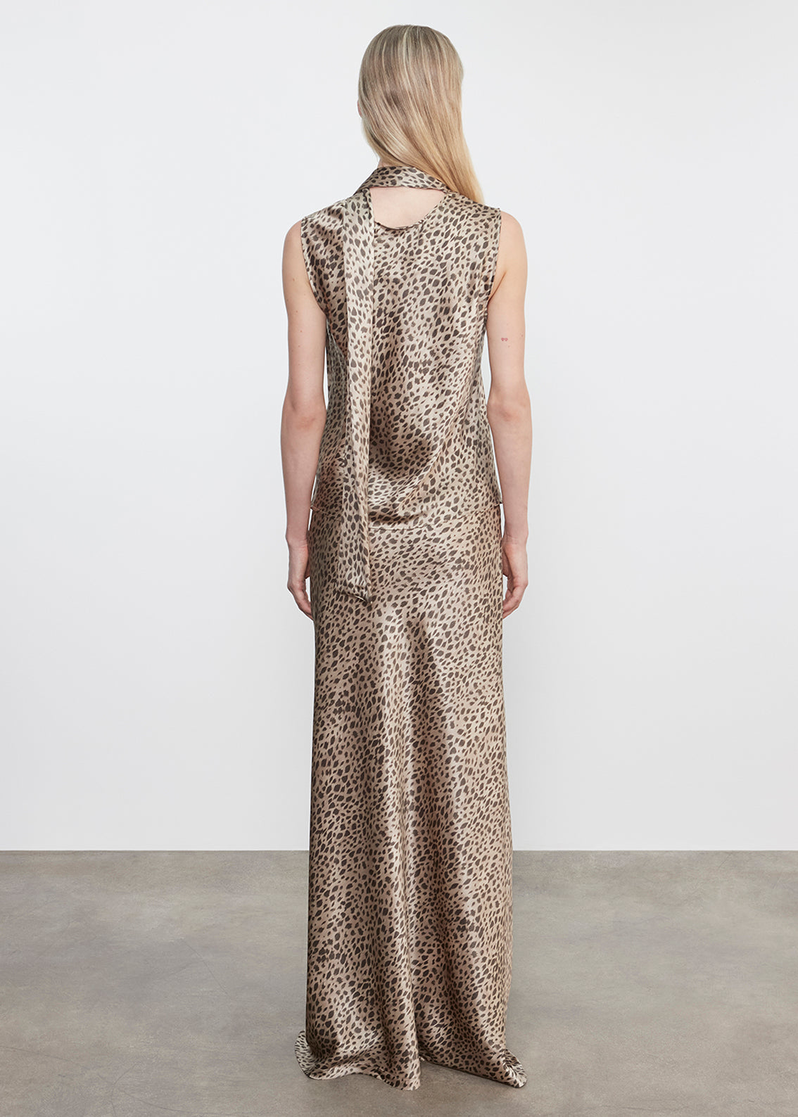 Silk Satin Sleeveless Scarf Top | Cheetah Print