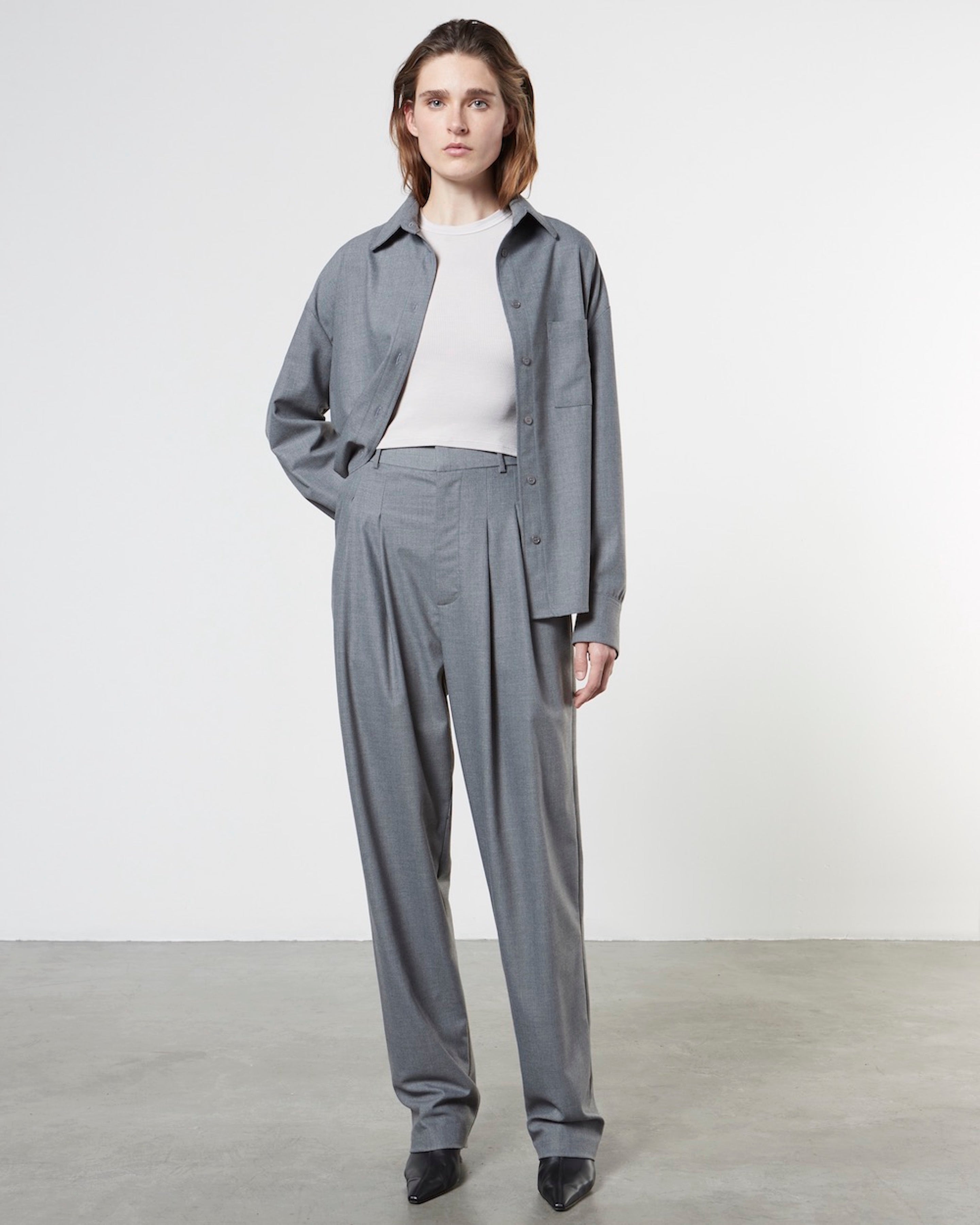 Tapered High-Waist Trouser | Light Grey