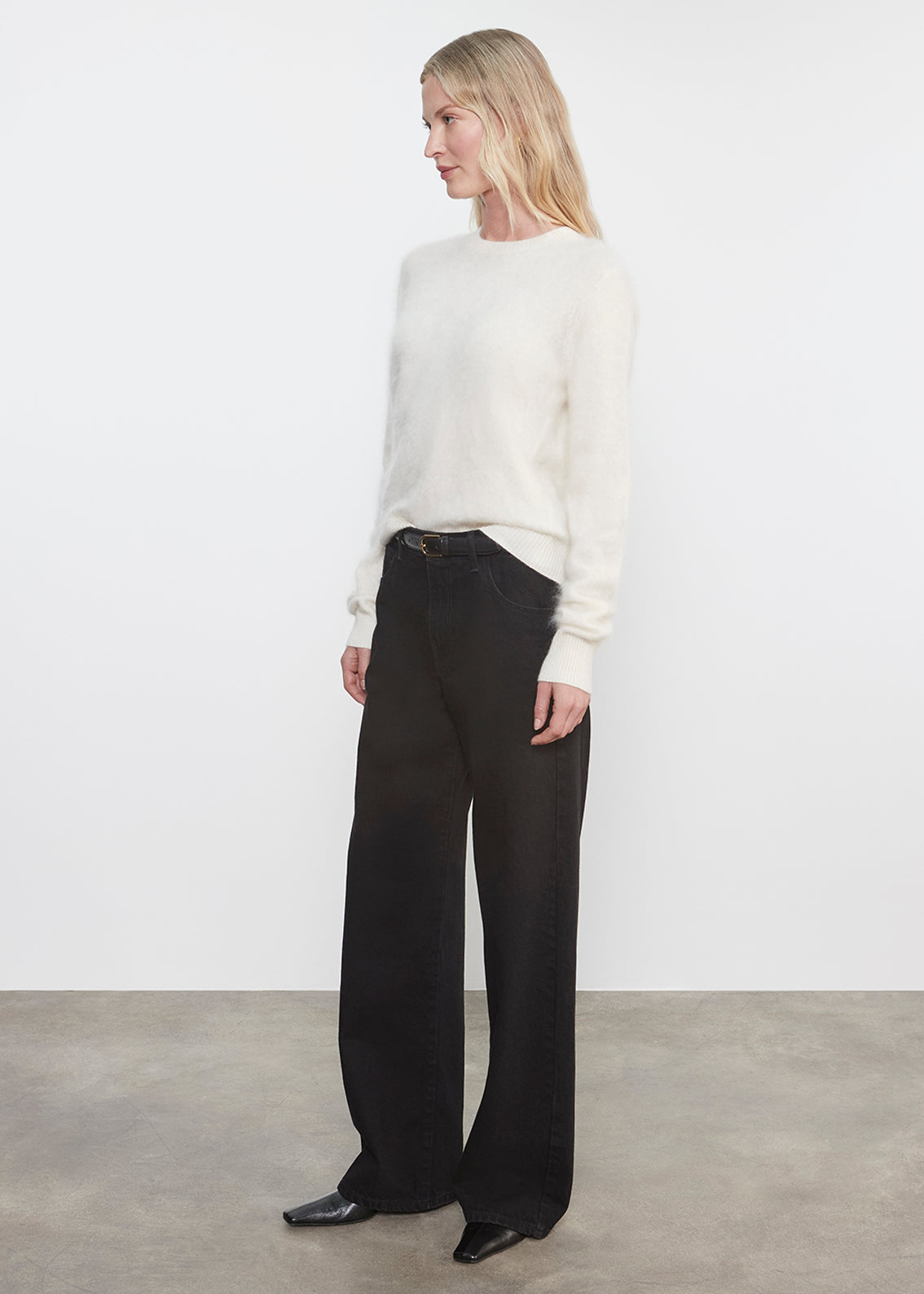 Longhair Cashmere Easy Crew | Chalk