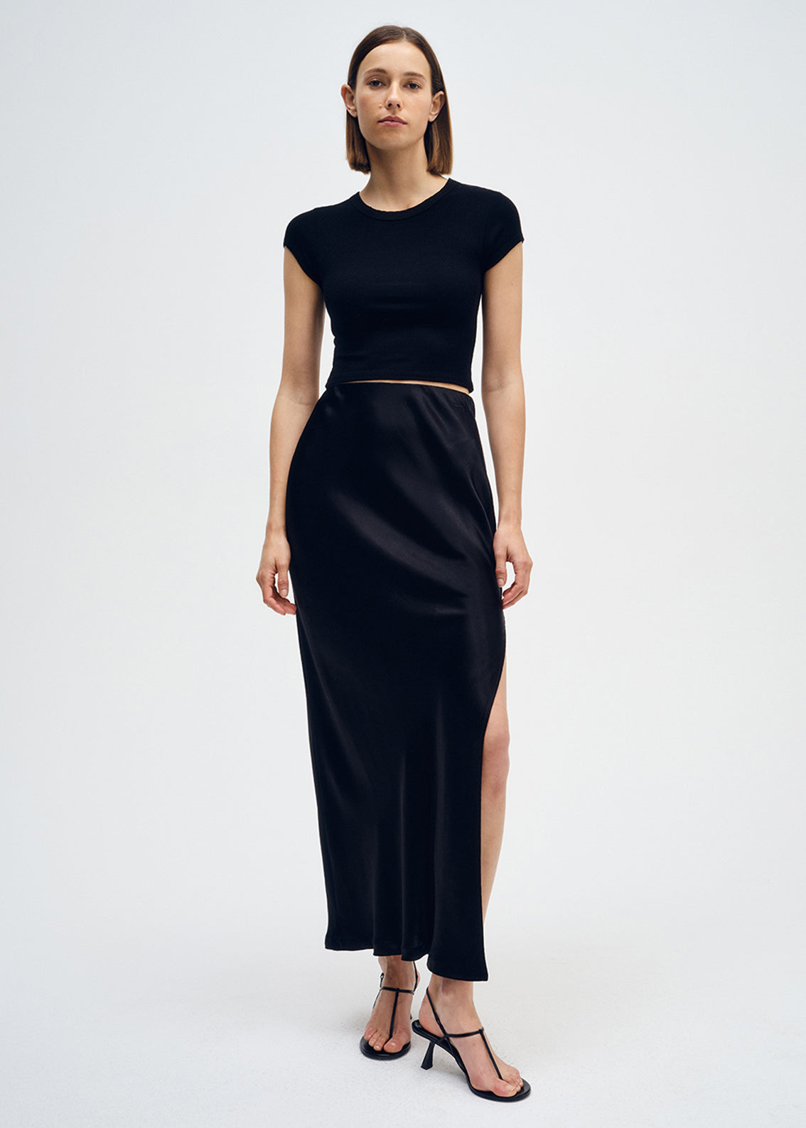 Silk Rib Cropped Tee | Black
