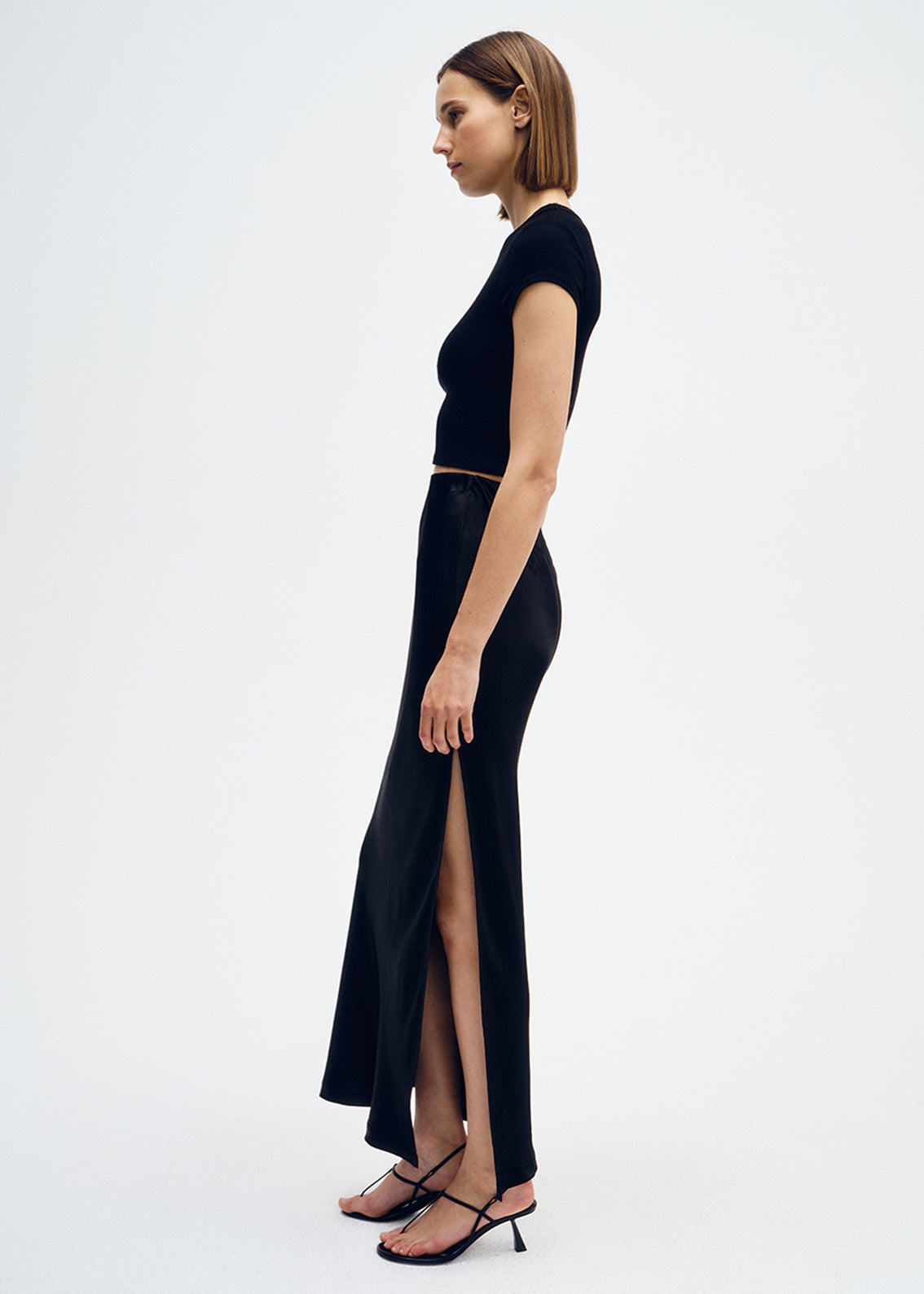 Silk Rib Cropped Tee | Black