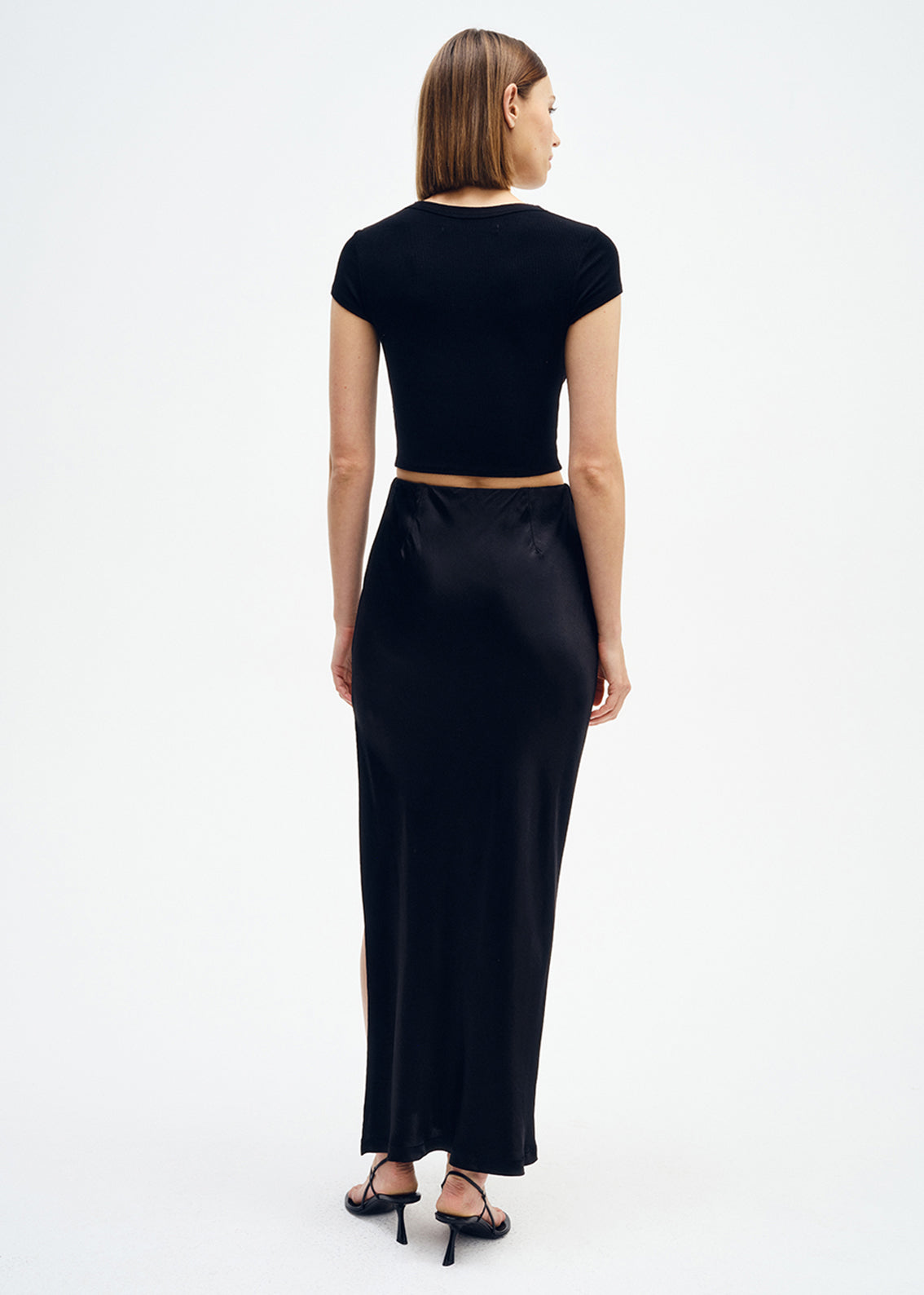 Silk Rib Cropped Tee | Black