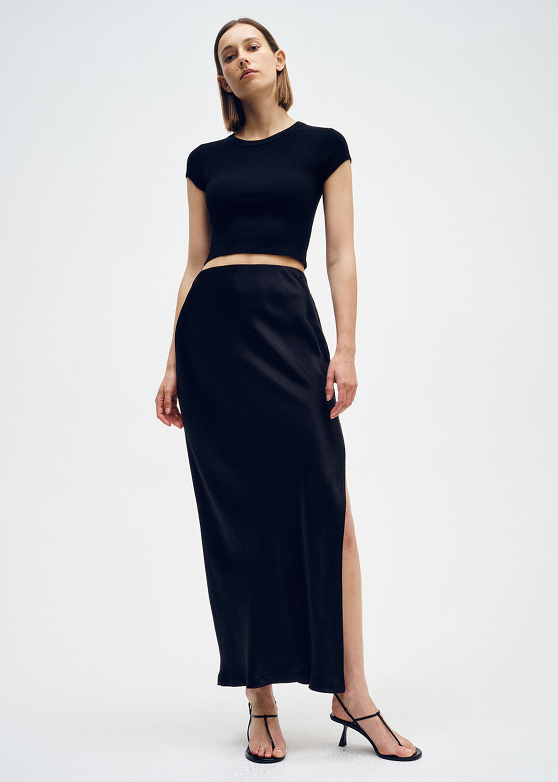 Silk Rib Cropped Tee | Black