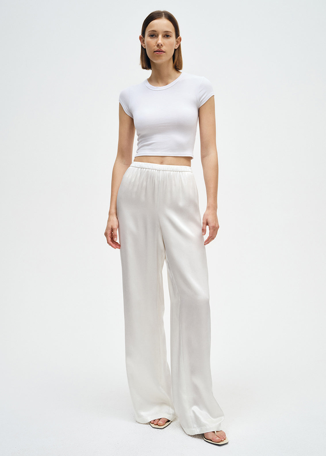 Satin Wide Leg Pant Cloud – Enza Costa - Main Image