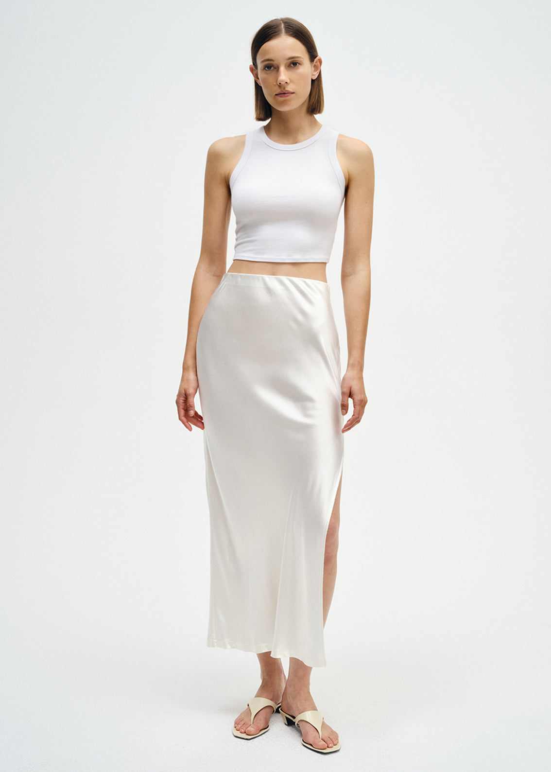 Silk Rib Cropped Tank | White