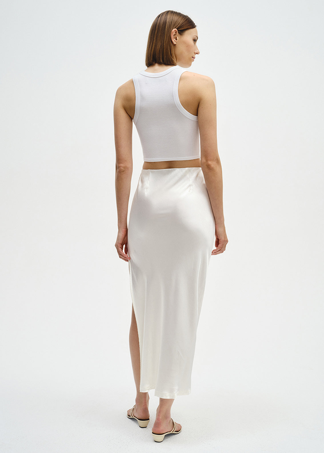 Silk Rib Cropped Tank | White