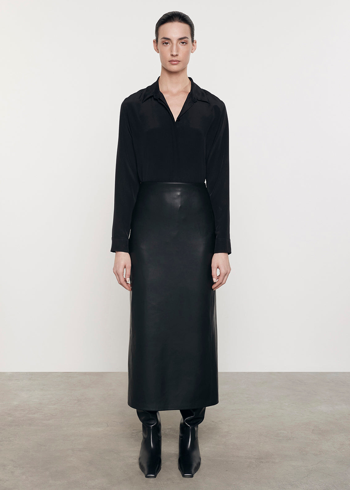 Ankle Length Leather Skirt | Black
