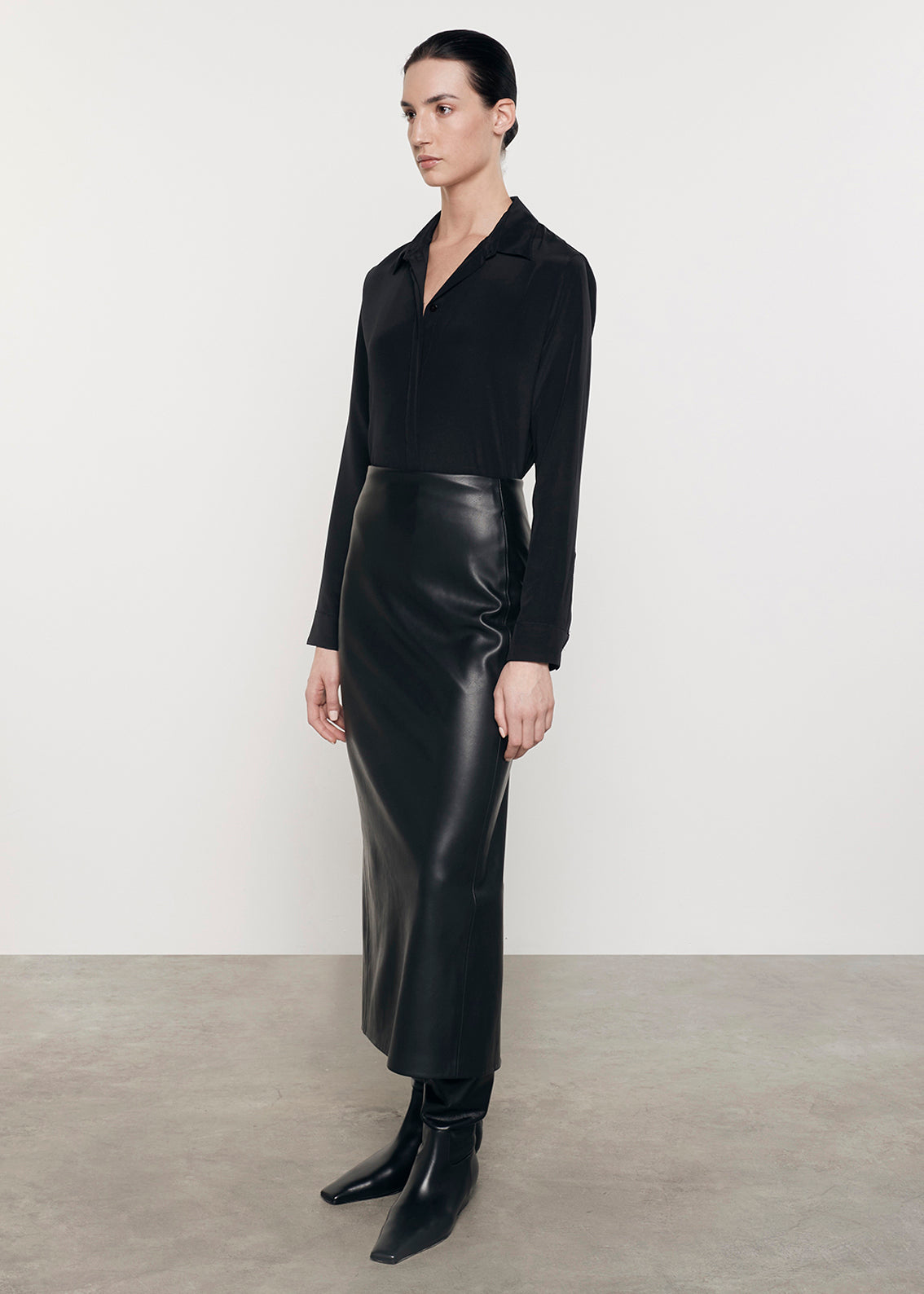 Ankle Length Leather Skirt | Black