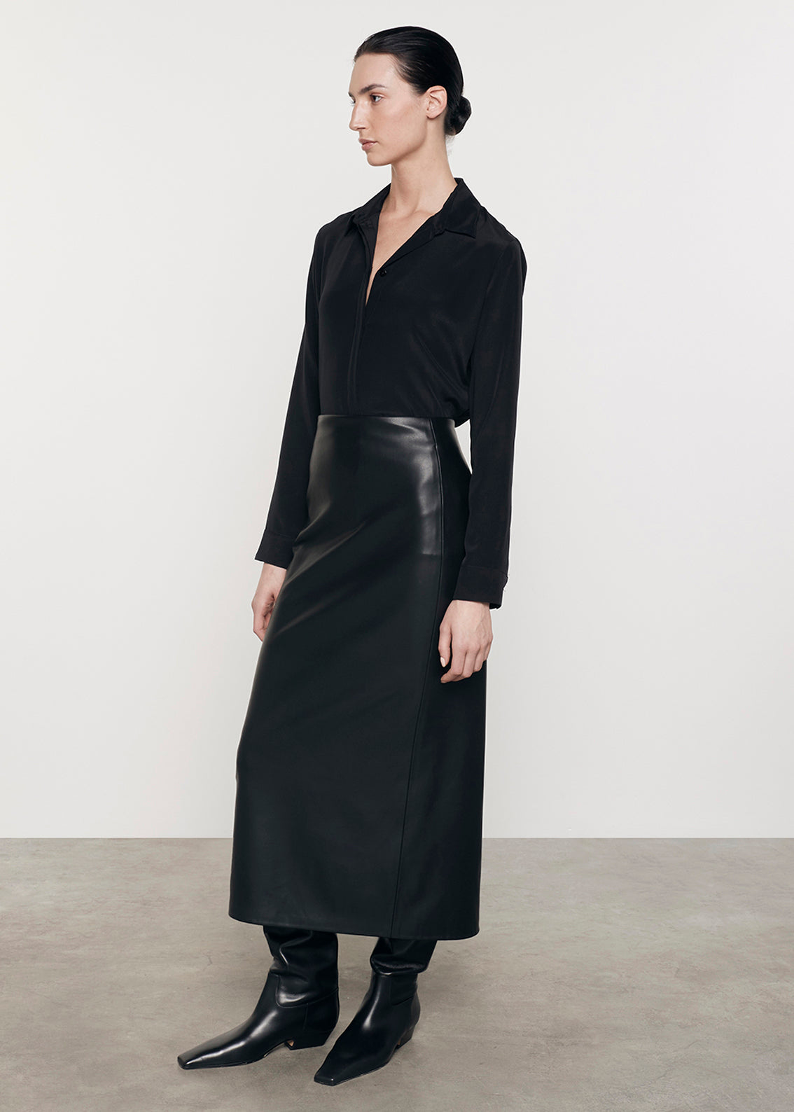 Ankle Length Leather Skirt | Black