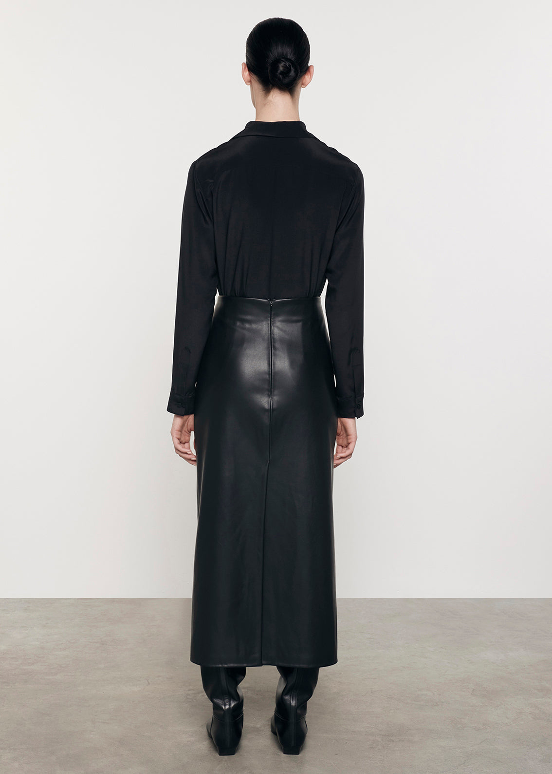Ankle Length Leather Skirt | Black