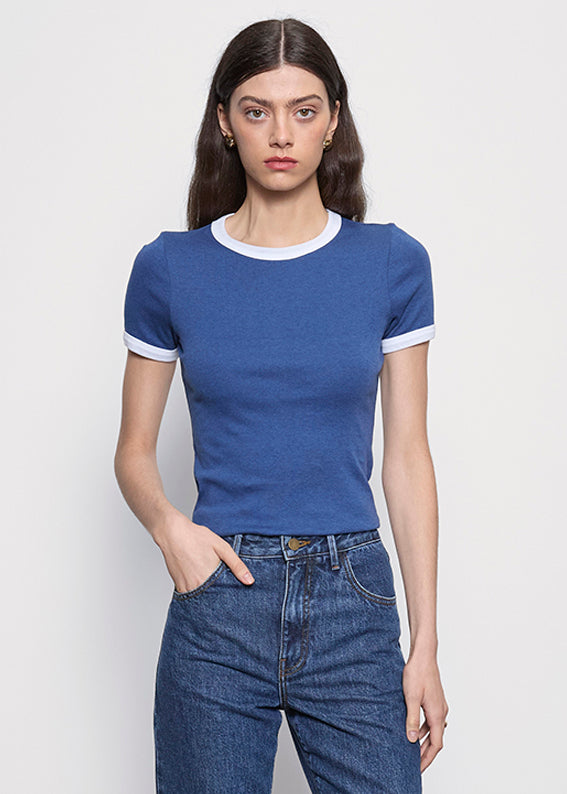 Cotton Classic Ringer Tee | Ink Blue/White