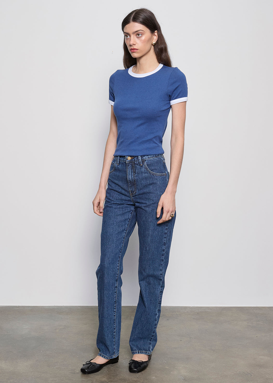 Cotton Classic Ringer Tee | Ink Blue/White