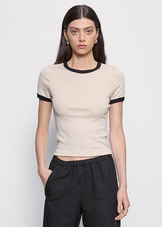 Cotton Classic Ringer Tee | Wheat/Black